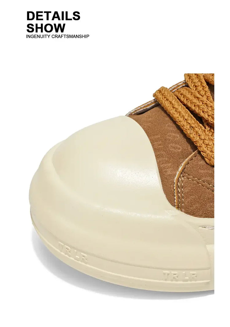 Toe Thick Sole Platform Men Sneakers Lace Up Patchwork Fashion New Trend Casual Trainer Shoes Thick Bottomed All Season