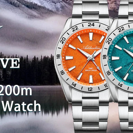 ADDIESDIVE GMT Men Quartz Watch Sapphire Crystal Swiss Ronda 515-24H Dual Time BGW9 Super Luminous 20Bar Waterproof Diver Watch