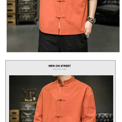 Camicia stile giapponese da uomo estiva cinese colletto rialzato Yukata Kimono Samurai Indossare T-shirt color block Hanbok Cappotto casual