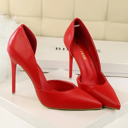 Donne di estate 10.5 centimetri Tacchi Alti Pompe di Pelle Femminile Escarpins Elegante Dolce Giallo Rosa Stiletto Della Signora Tacchi Da Sposa Scarpe Cave