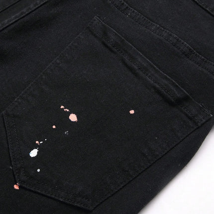 Men y2k Stretchy Skinny Denim Jeans For Men Casual pants Ripped Patchwork Hole Slim Fit Denim Hip Hop Black Straight Trousers PlatiNum