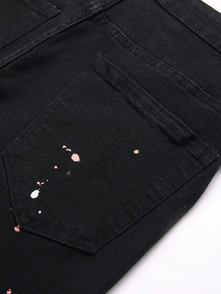 Men y2k Stretchy Skinny Denim Jeans For Men Casual pants Ripped Patchwork Hole Slim Fit Denim Hip Hop Black Straight Trousers PlatiNum