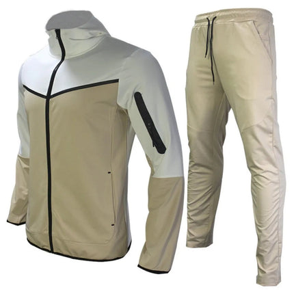 Spring and Autumn New Men's Set Western Style Outdoor Sports Casual Men's Clothing Long Sleeve Hooded Jacket Pants Suit PlatiNum