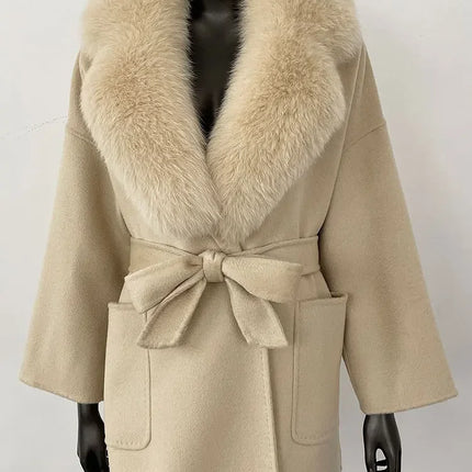 CXFS 2025 Winter Fashion Women Double-sided Wool Cashmere Coat with Detachable Natural Fox Fur Collar New design suit collar
