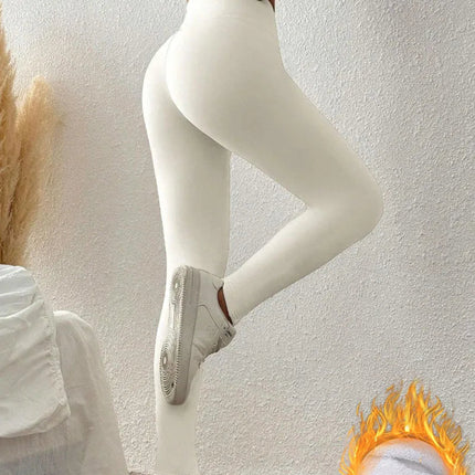2025 Autumn Winter Wool Leggings Female Black White Simple Basic Fleece Thermal Legging High Waist Hip Lifting Slim Leggings PlatiNum