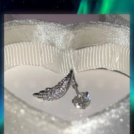 1pcs Silver Color Wing 316L Stainless Steel Ear Bone Nail for Women New Fashion Full of Rhinestone Earrings Accessories for Ear PlatiNum