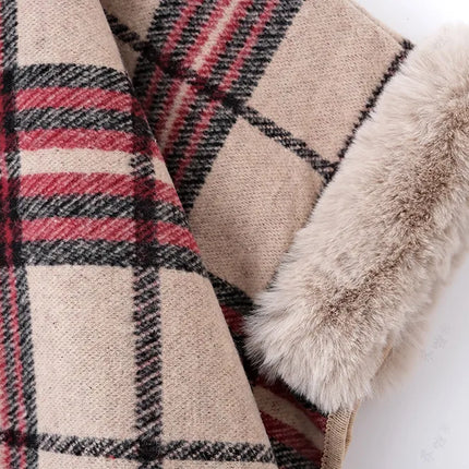 Faux Rabbit Fur Capes Coats Women Plaid Poncho Jackets Tassel Hooded Batwing Sleeves Open Stitch Loose Casual 2025 Autumn Winter