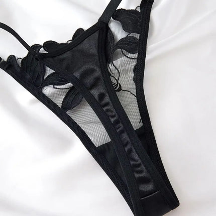 Embroidery Transparent Floral 2 Pieces Exquisite Lace Lingerie Set Push Up Bra Briefs Sets See Through Exotic Lingeries Sets