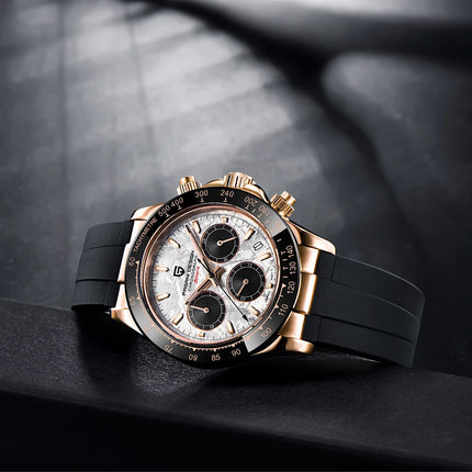 PAGANI DESIGN Nuovo Orologio da Polso al Quarzo da Uomo con Quadrante in Meteorite, Vetro Zaffiro, Cronografo, Impermeabile 100m, in Acciaio Inossidabile