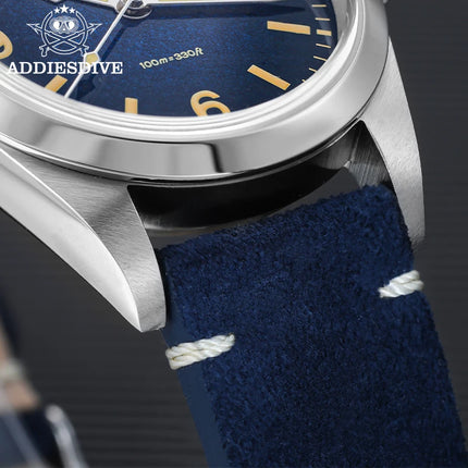 ADDIESDIVE NEW Luxury Quartz Men's 36mm Watch AD2544 Sapphire Crystal 100M Waterproof C3 Retro Luminous Leather Strap Wristwatch