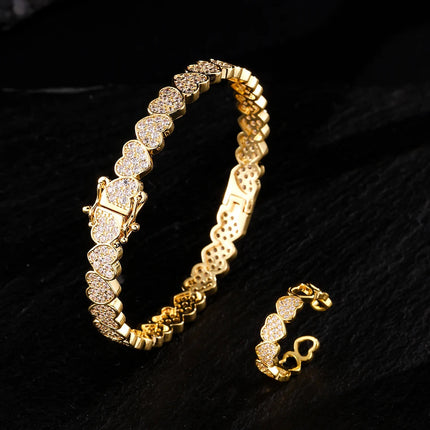 Set di Bracciale e Anello ZAKOL Hip Hop con Charm a Cuore in Zirconia Cubica per Uomo e Donna, Regalo di San Valentino per Coppie platinumshop