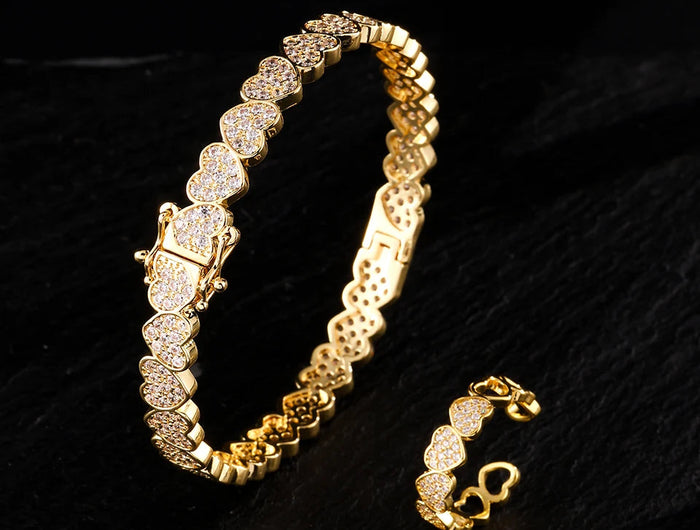 Set di Bracciale e Anello ZAKOL Hip Hop con Charm a Cuore in Zirconia Cubica per Uomo e Donna, Regalo di San Valentino per Coppie platinumshop