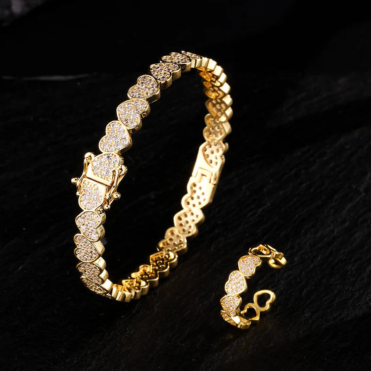 Set di Bracciale e Anello ZAKOL Hip Hop con Charm a Cuore in Zirconia Cubica per Uomo e Donna, Regalo di San Valentino per Coppie platinumshop