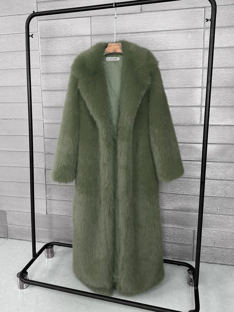 ZADORIN 130cm Super Long Fluffy Faux Fur Coat Woman Jacket Winter Lapel Thicken White Faux Fur Coats Jacket for Women Outerwears