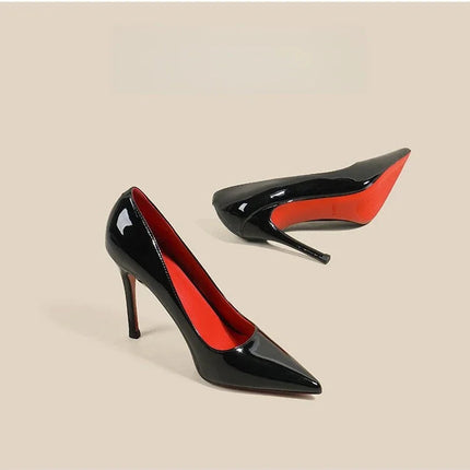 7cm Black Red Sole High Heels Spring Pointed Toe Stiletto Heel Sexy Shiny Single Shoes Fashion Patent Leather Women's Shoes PlatiNum
