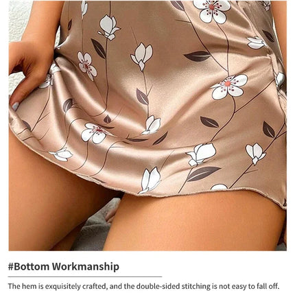 Women's Nightwear Summer Floral Print Satin Nightgown Casual Sleeveless Backless Nightdress Sexy Nightwear Home Clothes