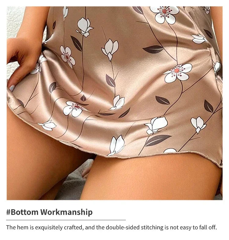 Indumenti da notte da donna Camicia da notte estiva in raso con stampa floreale Camicia da notte casual senza maniche senza schienale Camicia da notte sexy Abiti per la casa