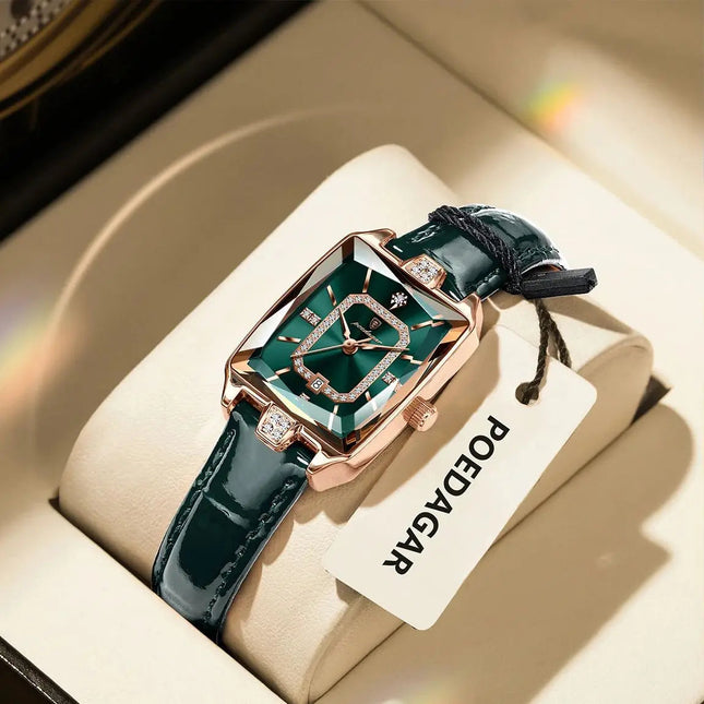 POEDAGAR Rettangolo Orologi da donna di lusso Impermeabile Data Orologio da donna in pelle Elegante orologio da polso da donna al quarzo moda Reloj regalo platinumshop