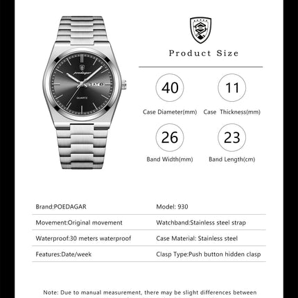 POEDAGAR Orologio da polso al quarzo da uomo di lusso Impermeabile luminoso Data Settimana Orologio da uomo Orologi da uomo d'affari in acciaio inossidabile platinumshop