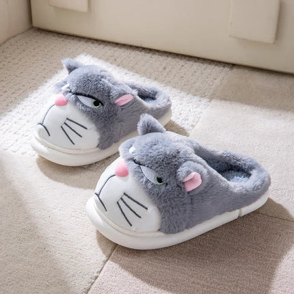 Fluffy Slippers Women Cute Cartoon Winter Plush Home Shoes Girls Casual Large Size Flats