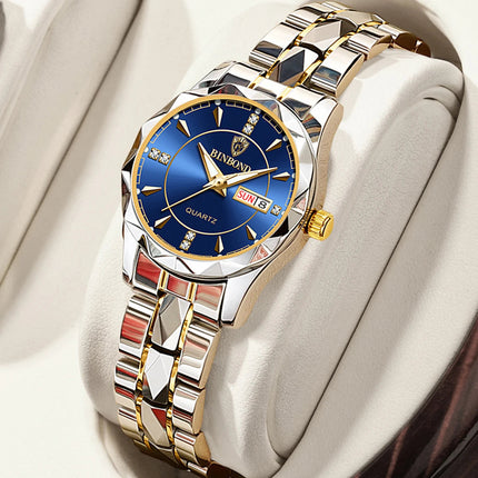 BINBONG Orologi da donna Orologio al quarzo da donna di moda di lusso Orologio da polso in acciaio inossidabile con data luminosa impermeabile Regalo per gli amanti della fidanzata platinumshop