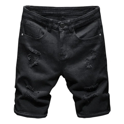 2024 nuovi uomini di estate moda casual pantaloncini di jeans dritti semplice strappato streetwear pantaloncini di jeans slim fit maschio nero bianco