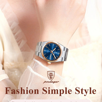 POEDAGAR Orologio da donna alla moda Orologio da polso da donna di lusso luminoso impermeabile in acciaio inossidabile Data settimana Orologi al quarzo da donna Reloj platinumshop