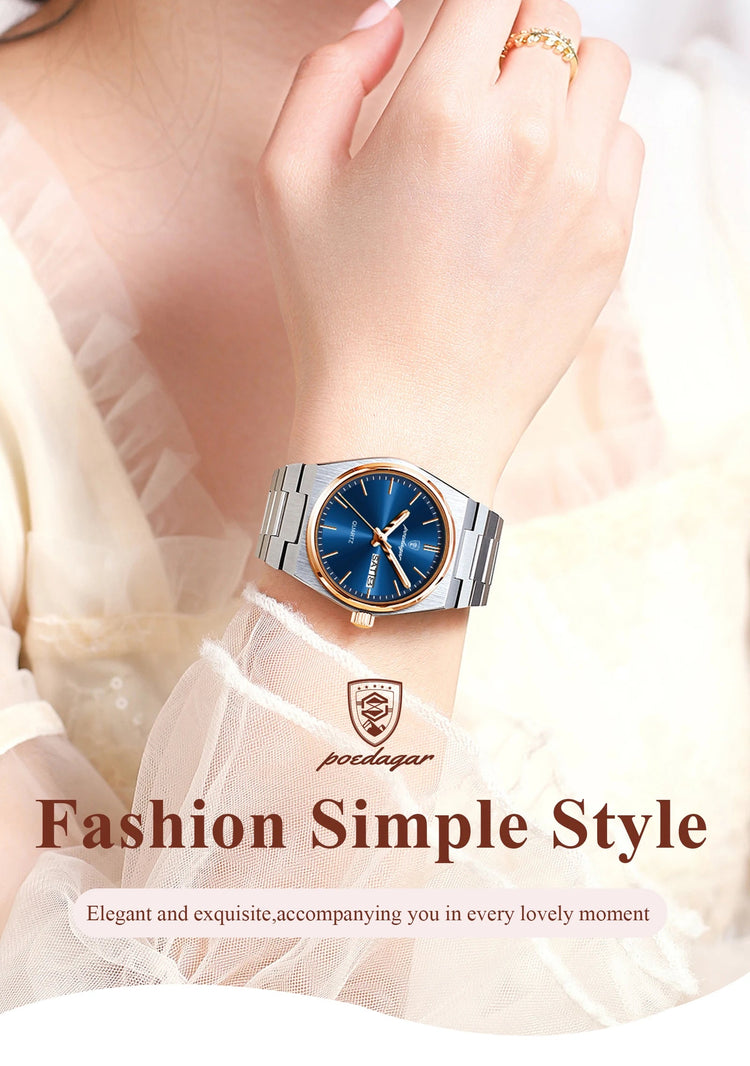 POEDAGAR Orologio da donna alla moda Orologio da polso da donna di lusso luminoso impermeabile in acciaio inossidabile Data settimana Orologi al quarzo da donna Reloj platinumshop