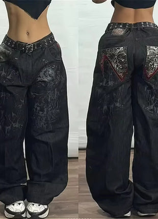 Jeans larghi ricamati modello Joker di tendenza della moda americana Donna Street Y2K Nuovi pantaloni a gamba larga oversize Hip Hop Jeans unisex