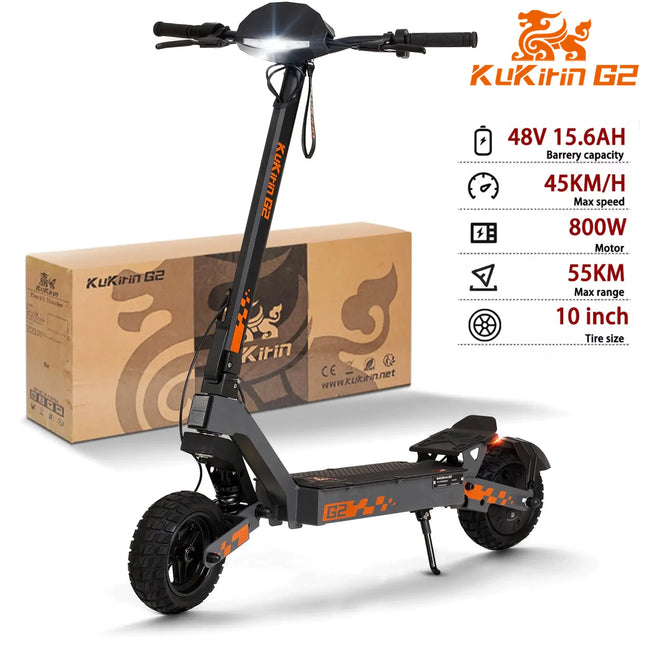 Kukirin G2 Scooter elettrico pieghevole Motore brushless da 800 W Batteria da 48 V 15,6 Ah Pneumatico da 10 pollici Velocità massima 45 km/h Portata 55 km