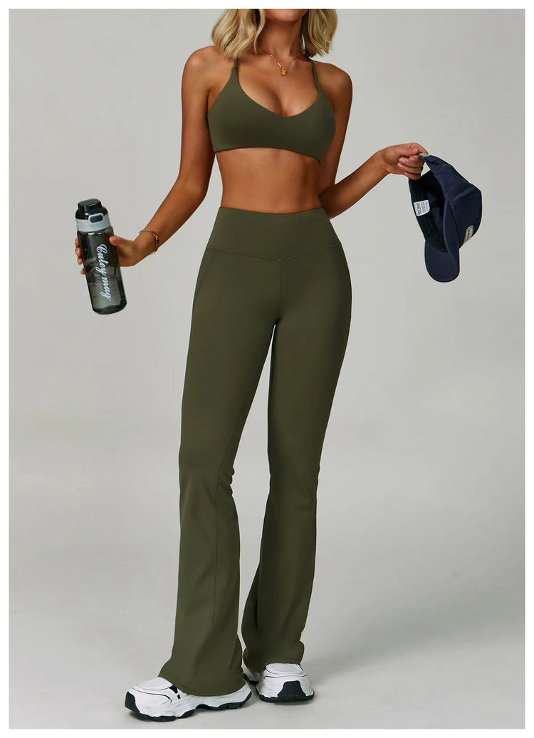 Flared Leggings Women's Wide-leg Pants High Waisted Hip lifting Yoga Pants Quick Drying Running Exercise Fitness Bell bottoms PlatiNum