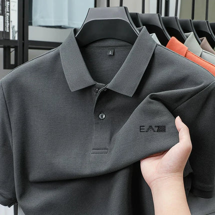 Men's Luxury Brand Short Sleeve Polo Shirt with Letter Print, 100% Cotton Summer T-shirt, Comfortable, Breathable, Casual, Lapel Collar.
