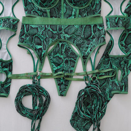 Tornova Erotic Lingerie Personalized Snake Pattern Hollow Strap Design Bodyshaping Sexy Delicate Hot Lingerie Set with Stockings