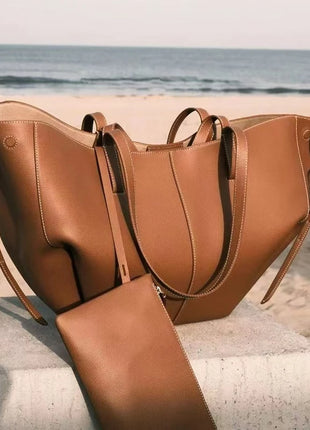 Grande borsa tote in pelle morbida con bordo regolabile, manici lunghi, borsa capiente per lavoro e shopping quotidiano