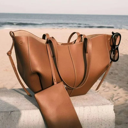 Grande borsa tote in pelle morbida con bordo regolabile, manici lunghi, borsa capiente per lavoro e shopping quotidiano