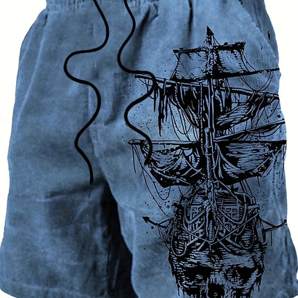 Pantaloncini da bagno da uomo costume da bagno ad asciugatura rapida con teschio pirata barca a vela con coulisse pantaloncini da spiaggia escursionismo all'aperto costumi da bagno da spiaggia