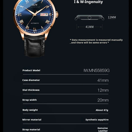 Carnival Brand High-end Series I&W Mechanical Watches Luxury Sapphire MIYOTA Movement Automatic Watches HD Luminous Reloj Hombre
