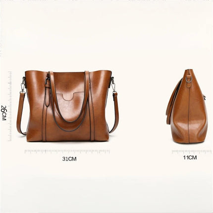 Borsa a Mano in Ecopelle Marrone per Donne – Borsa a Spalla in Ecopelle con Cinturino Regolabile, Tasche con Cerniera, 31x26x11cm