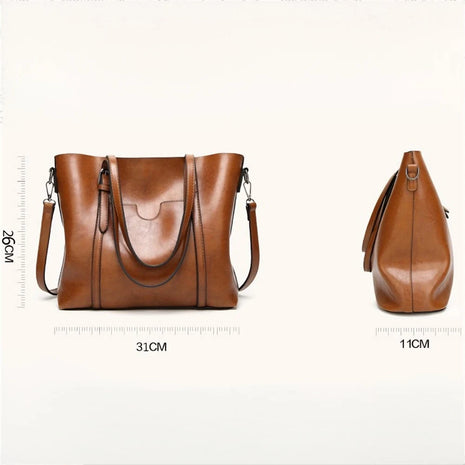 Borsa a Mano in Ecopelle Marrone per Donne – Borsa a Spalla in Ecopelle con Cinturino Regolabile, Tasche con Cerniera, 31x26x11cm