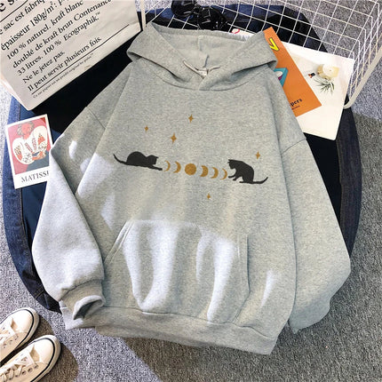 Aesthetic Y2k 90s Hoodies Funny Cute Cat Sweatshirt for Women Harajuku Graphic Pullovers 2000s Ulzzang Gothic Streetwear Female