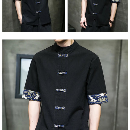 Camicia Kimono giapponese da uomo cinese retrò stampa casual cotone lino cuciture top a maniche corte estate uomo di alta qualità streetwear