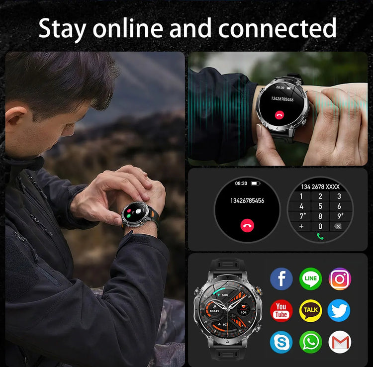 Military Grade Sapphire Smart Watch HeartRate SO2 BT5.3 Call Custom dial Smartwatch for Men Breathable Band Sports watch 1400mAh