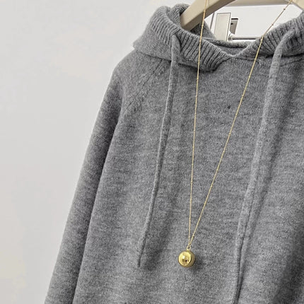 Hooded loose pullover 100%cashmere sweater  versatile solid-color wool knitted base layer for women 2025 new autumn and winter PlatiNum
