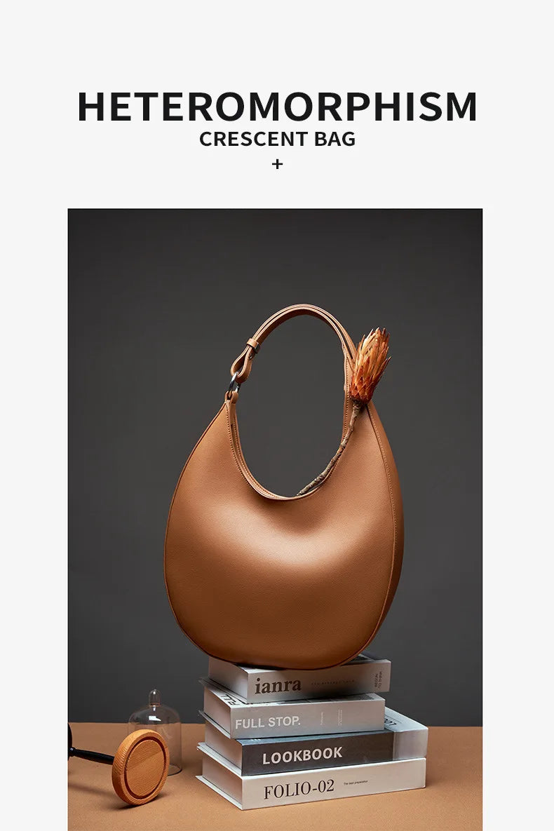 2025 New Genuine Leather Women Half Moon Bag Shoulder Ladies Luxury Underarm bag Commuter Shopping Handbag Bag For Women Gift