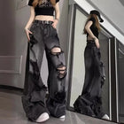 Jeans strappati unici e alla moda da donna, estivi, in stile americano, a zampa d'elefante, vestibilità ampia, versatili, a gamba dritta, lunghi