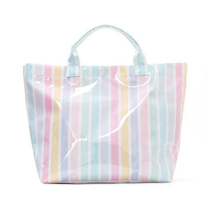 Striped PVC Tote Bag, Large Capacity Travel and Commuter Shoulder Bag | Lightweight Magnetic Bag with Inner Zip Pocket