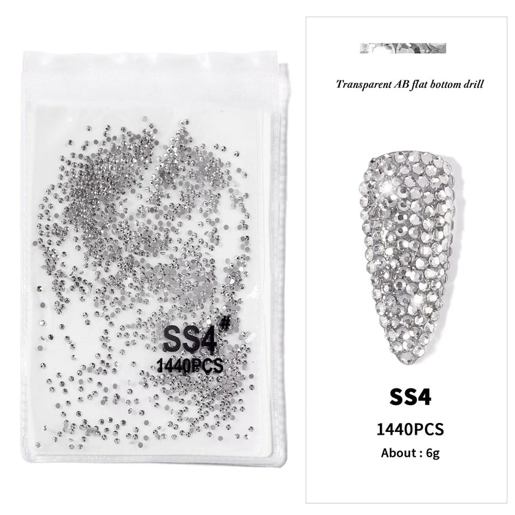 AB/Clear 1 Bag Nail Rhinestones Sizes SS3-SS12 1440 pcs Nail Art Decoration Flatback Glass Stones Shiny Gems DIY Gems nail accessories