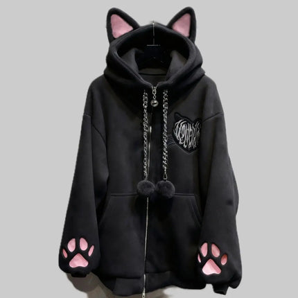 Thicked Women Jackets Cute Cat Ear Hooded Long Sleeve Punk Outerwear Fashion Casual Warm Coats 2025 Ropa Mujer Japanese Y2k Tops