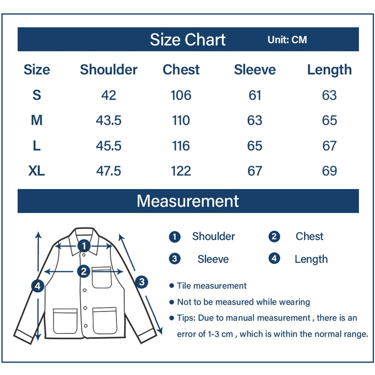 Vintage French Indigo Cargo Jacket Men Autumn Winter New Lapel Multi-pocket Blue Dyed Tooling Jacket Retro Casual Cardigan Coat