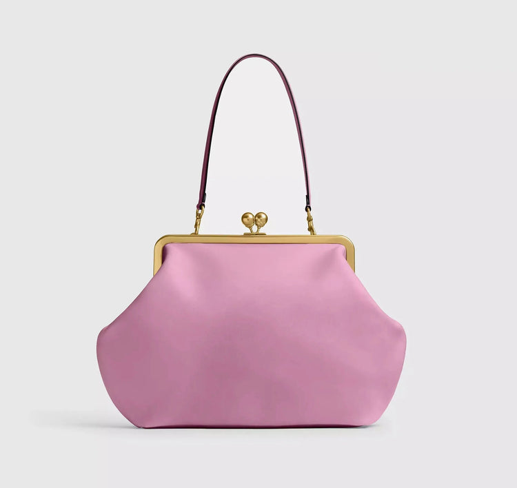 Fashion Large Kisslock Clutch Bag for Women Designer Clip Shell Women Shoulder Bags Luxury Soft Pu Leather Pink Color Handbags PlatiNum